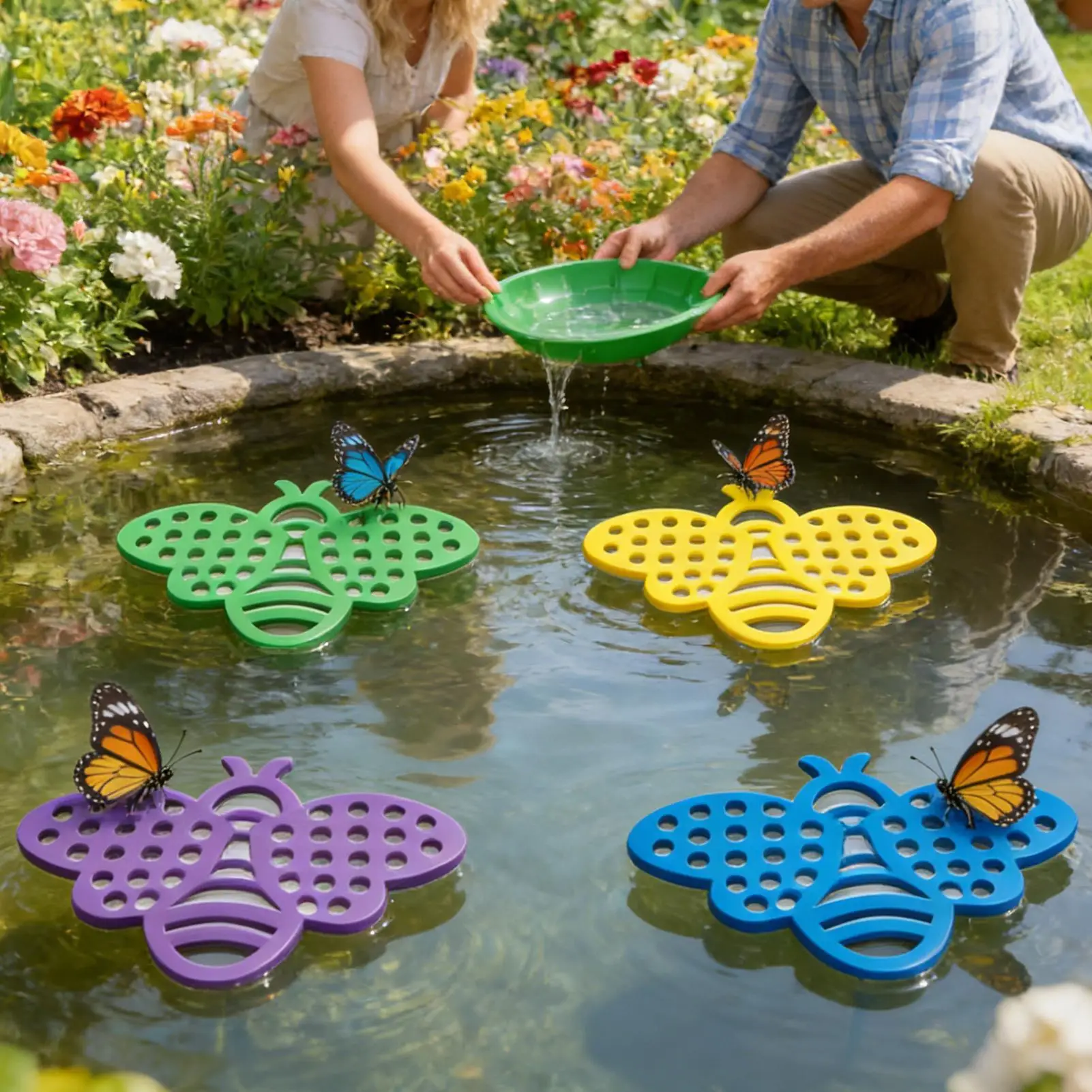4pcs Bee Waterer Floating bee Butterflies watering station PVC Foam Bee feeder Garden Decoration For Courtyards Patio Lawn Porch