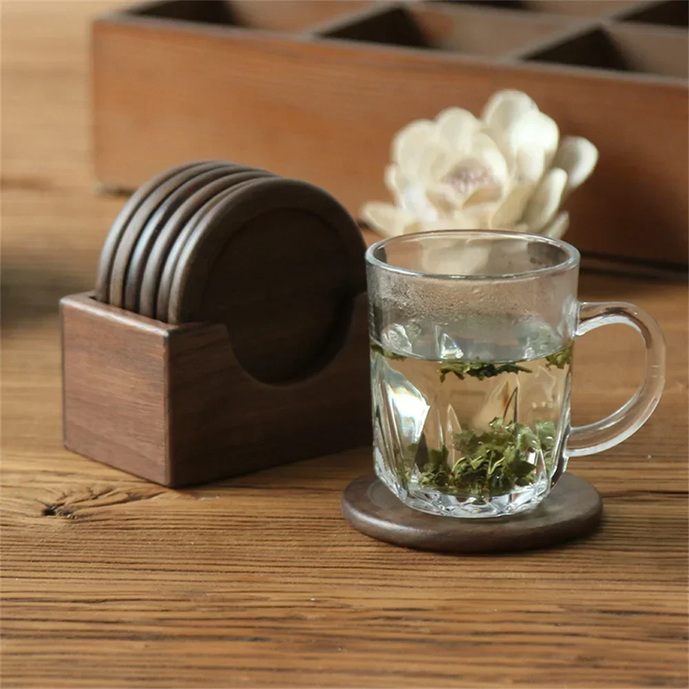 Blank Wood 6pcs/set Placemats Coasters Tea Coffee Cup Pad Decor Durable Heat Resistant Round Drink Mat Bowl Home Teapot Holder
