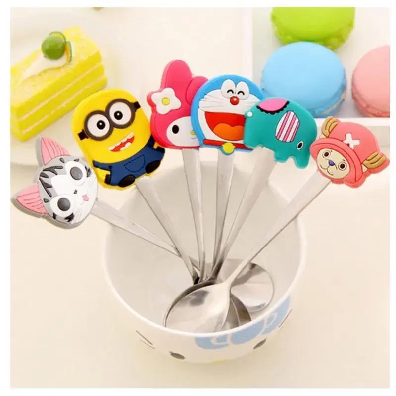 Cute Spoon Creative Cartoon Stainless Steel Tableware Small Spoon PVC Spoon Tea Coffee Stirring Spoon Tableware Kitchen Tool