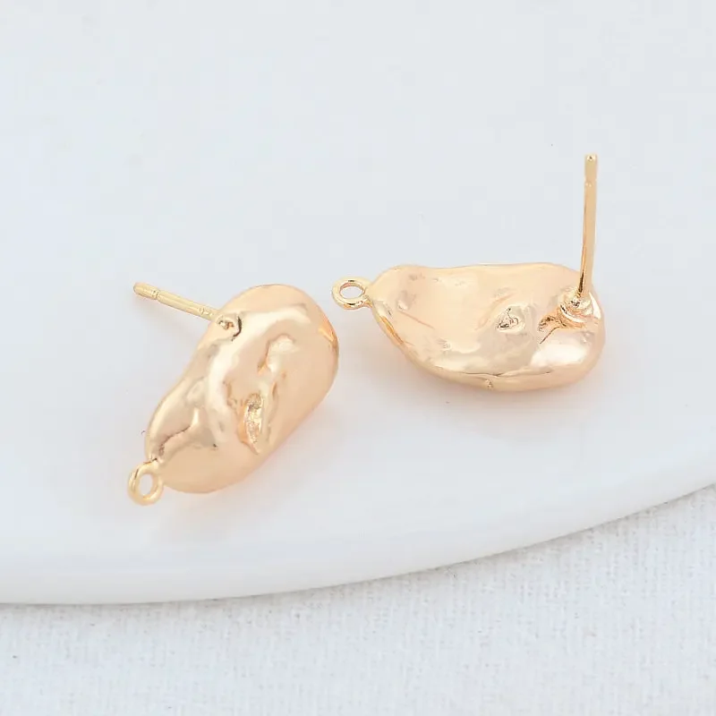 9*16MM  Gold Color Plated Brass Irregular Shaped Stud Earrings Pins High Quality Diy Jewelry Findings Accessories