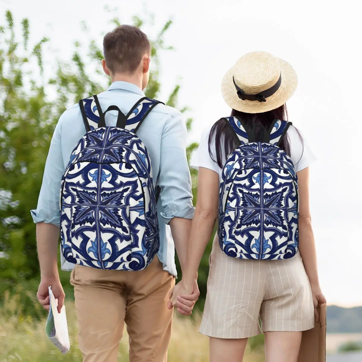 

Blue Ornate Floral Mediterranean Sicilian Tile Backpack Student Boys Girls BookBag Kids School Bag Computer Shoulder Bags