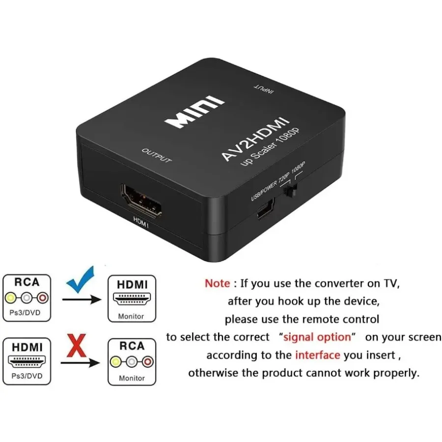 Grwibeou RCA AV a HDMI, adaptador compatible AV a HDMI, convertidor AV/CVSB L/R, caja de vídeo HD, compatible con salida NTSC PAL
