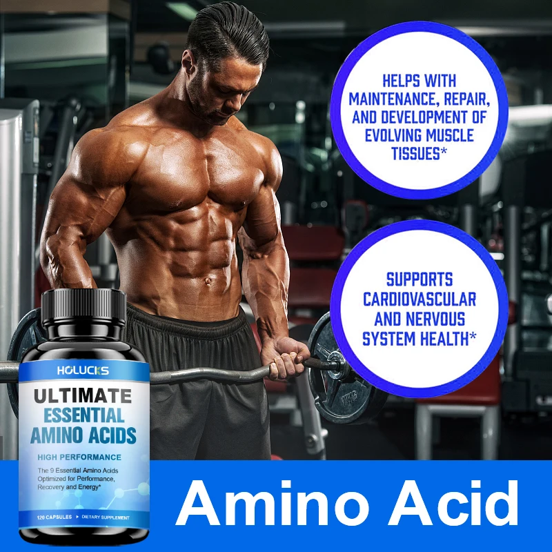 High Performance Essential Amino Acids 9 EAAs 120 Capsules, L-Leucine L-Lysine L-Isoleucine for Muscle Growth Workout Recovery