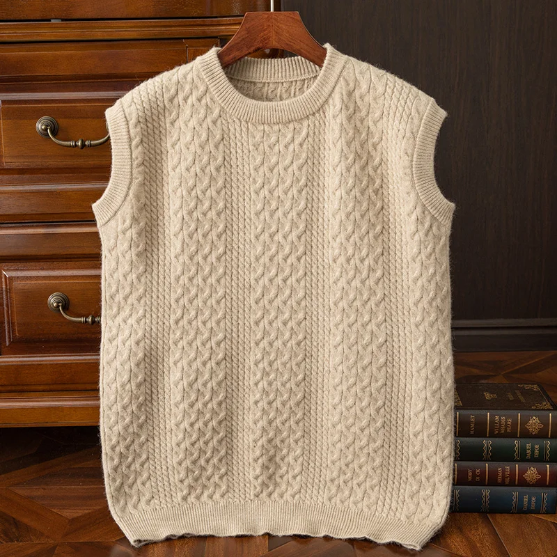 New Autumn and Winter Sleeveless Cashmere Vest Men Work Sweater Solid Color Knitted Thickened Vest Men High Quality