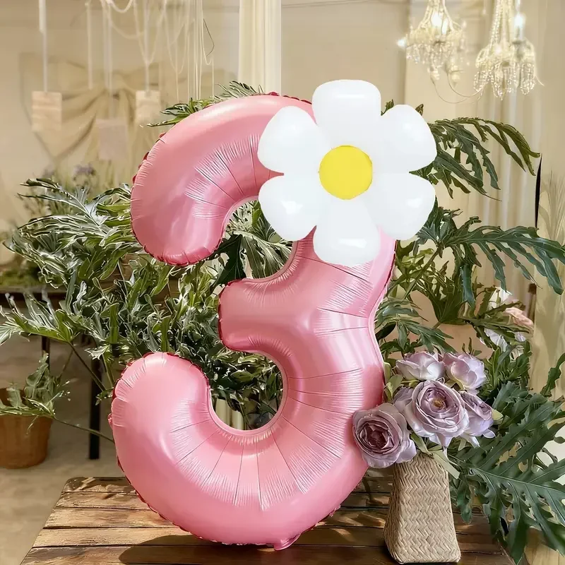 Weiße Gänseblümchen-Ballons Set Macaron Gelb/Rosa 40 Zoll Zahlenballon Geburtstagsfeier Jubiläumsdekoration Foto-Requisiten – Detail 14