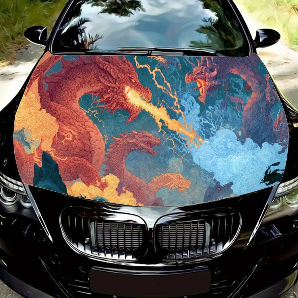 ملصق غطاء محرك السيارة الأسطوري Dragon Clash، ملصق فني تلقائي، ديكور شخصي خارجي للسيارة، هدية لمحبي السيارات، فريد من نوعه #1