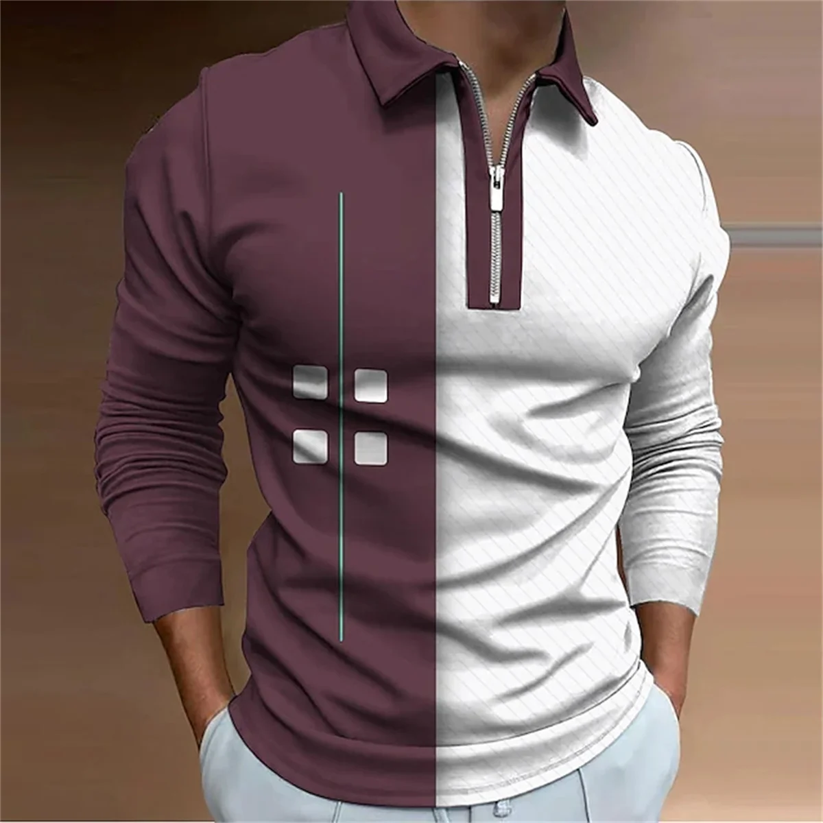 Spring Autumn Four-Square Plaid Men\'s Long Sleeve Polo Shirt Casual Business Button Tops Fashion Polo Shirts Man Clothing