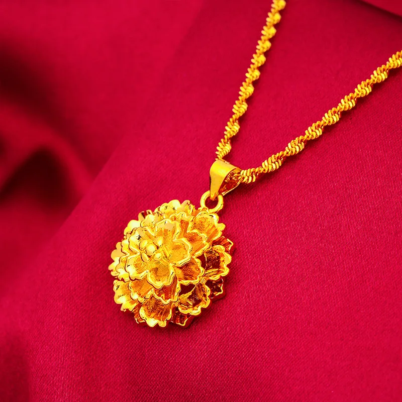 Vietnamese Sand Gold Flower Polished Pendant Women s Necklace Wedding Supplies Festival Gift For Mom