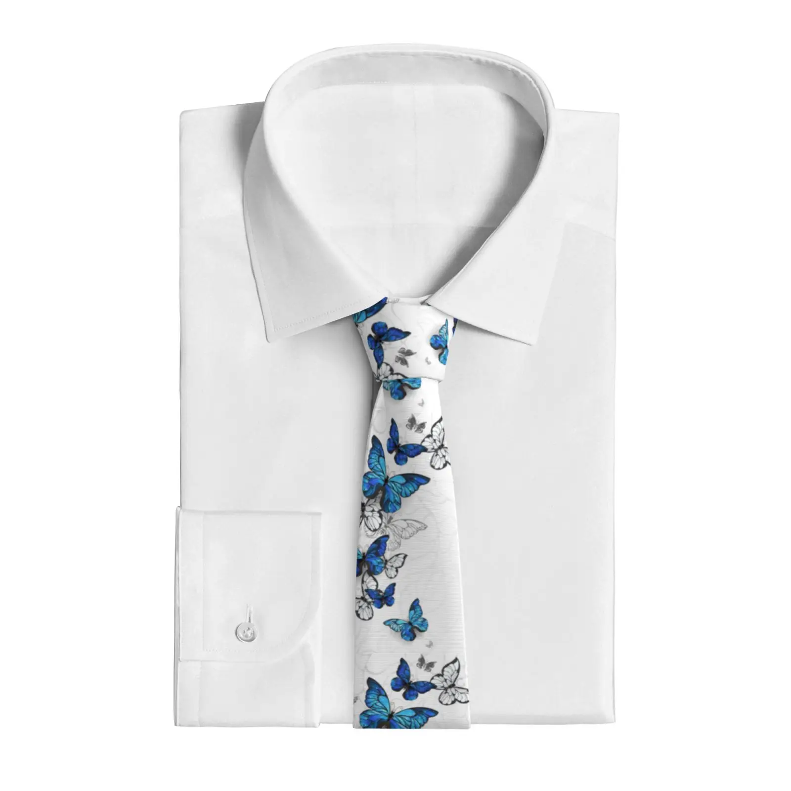 Blue Flying Butterflies Pattern Men's Necktie Classic Silk Tie Woven Jacquard Neck Ties Necktie For Business And Wedding