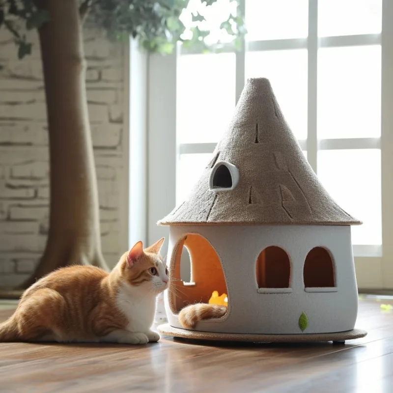 Cat litter kennel autumn and winter warm closed Christmas New Year cat litter kennel removable small castle pet litter