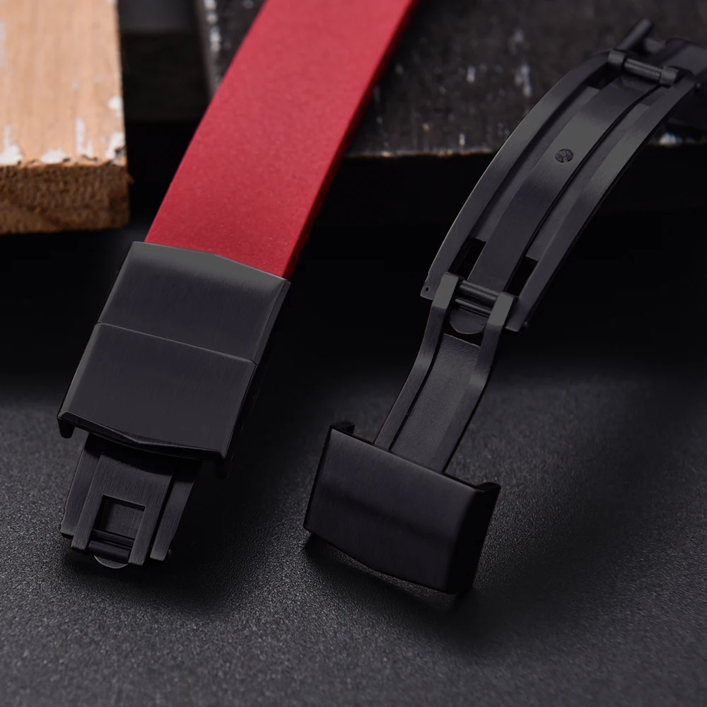 فلورو المطاط FKM حزام (استيك) ساعة CTS حزام 16 18 19 20 21 22 مللي متر مشبك أسود قطع إلى حجم الإفراج السريع سوار عالمي قابل للتعديل
