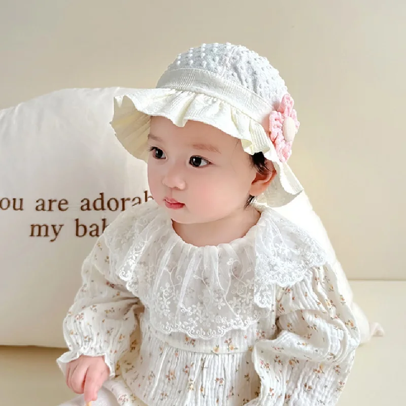 0-8Months Baby's Hat Summer Thin Cotton Sunshade hat Newborn Fetal Hat A Flower Children's Princess Hat