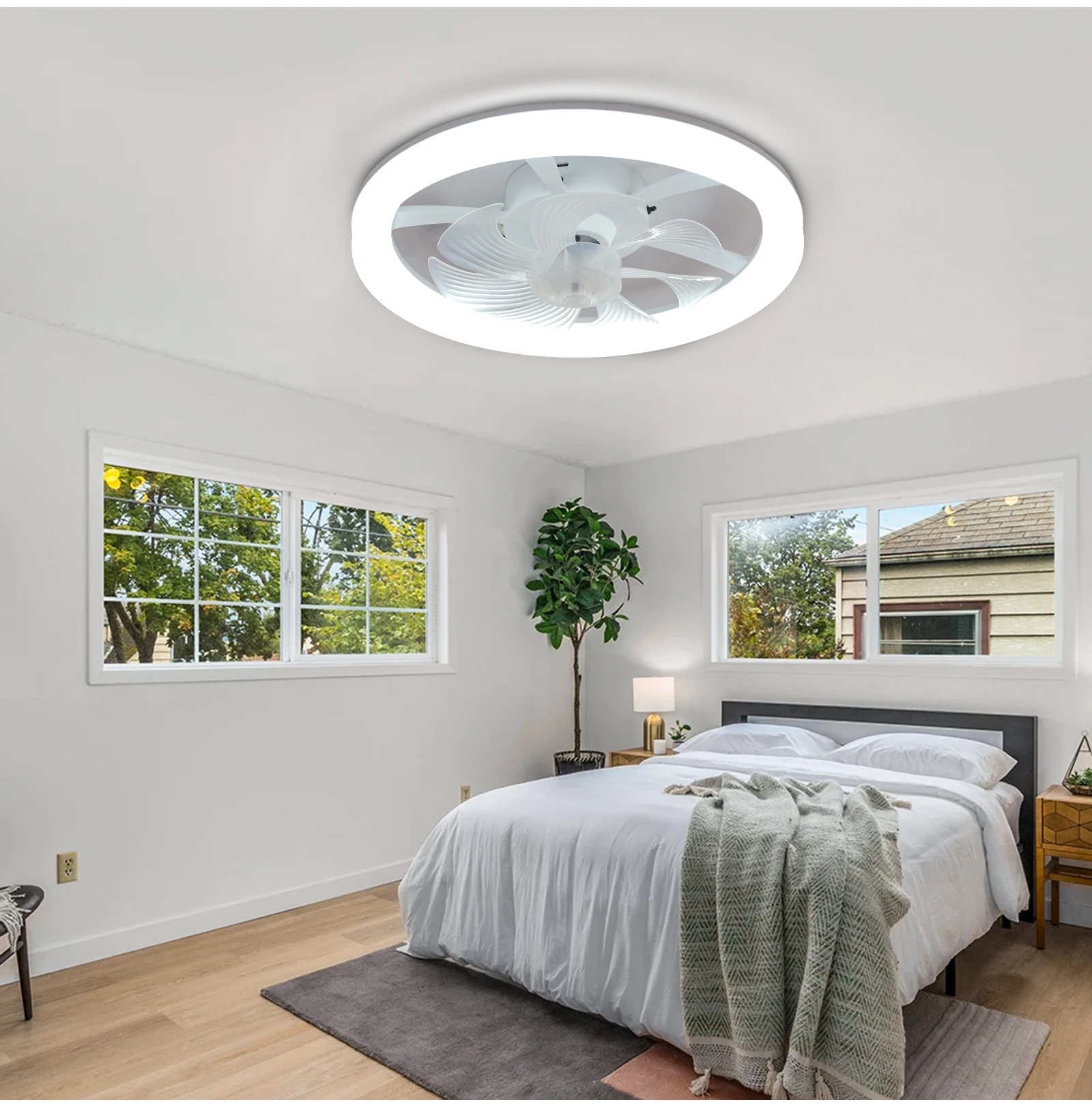 45cm Enclosed Circular Fan Light, Remote Control, Silent, Infinite Dimming, Ceiling Light for Living Room, Bedroom, Dining Room