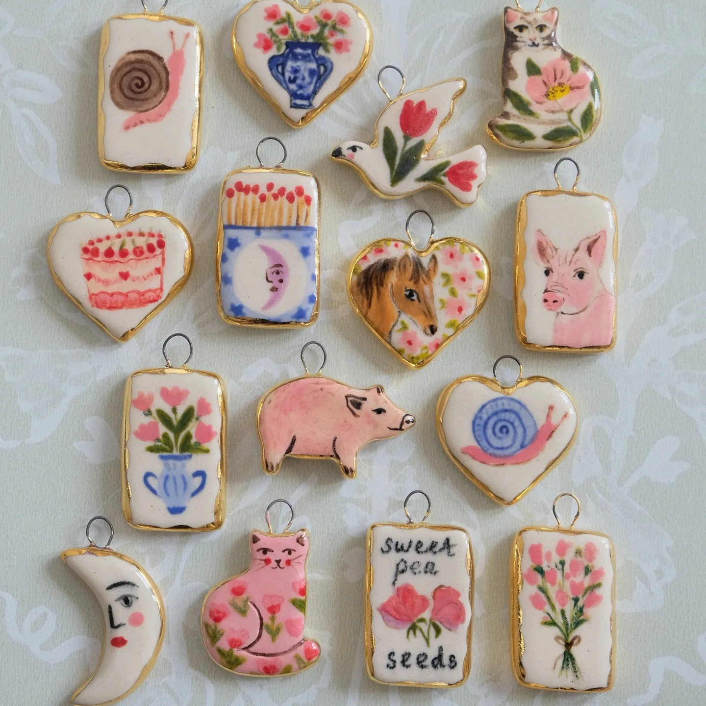 

WZNB 2pcs New Love Flower Animal Moon Cake Series Charms Pendant Sweet and Simple Style Jewelry Accessories
