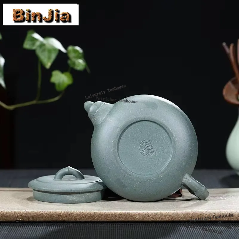 240ml Retro Yixing Purple Clay Teapots Handmade Large Caliber Bamboo Pot Raw Ore Green Mud Kettle Zisha Tea Set Tableware Craft