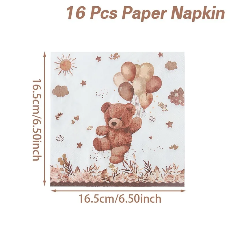 Braunbär-Party Pappteller Kindergeburtstag Tischdekorations-Set Einweg-Pappbecher Servietten und Teller Set – Detail 6