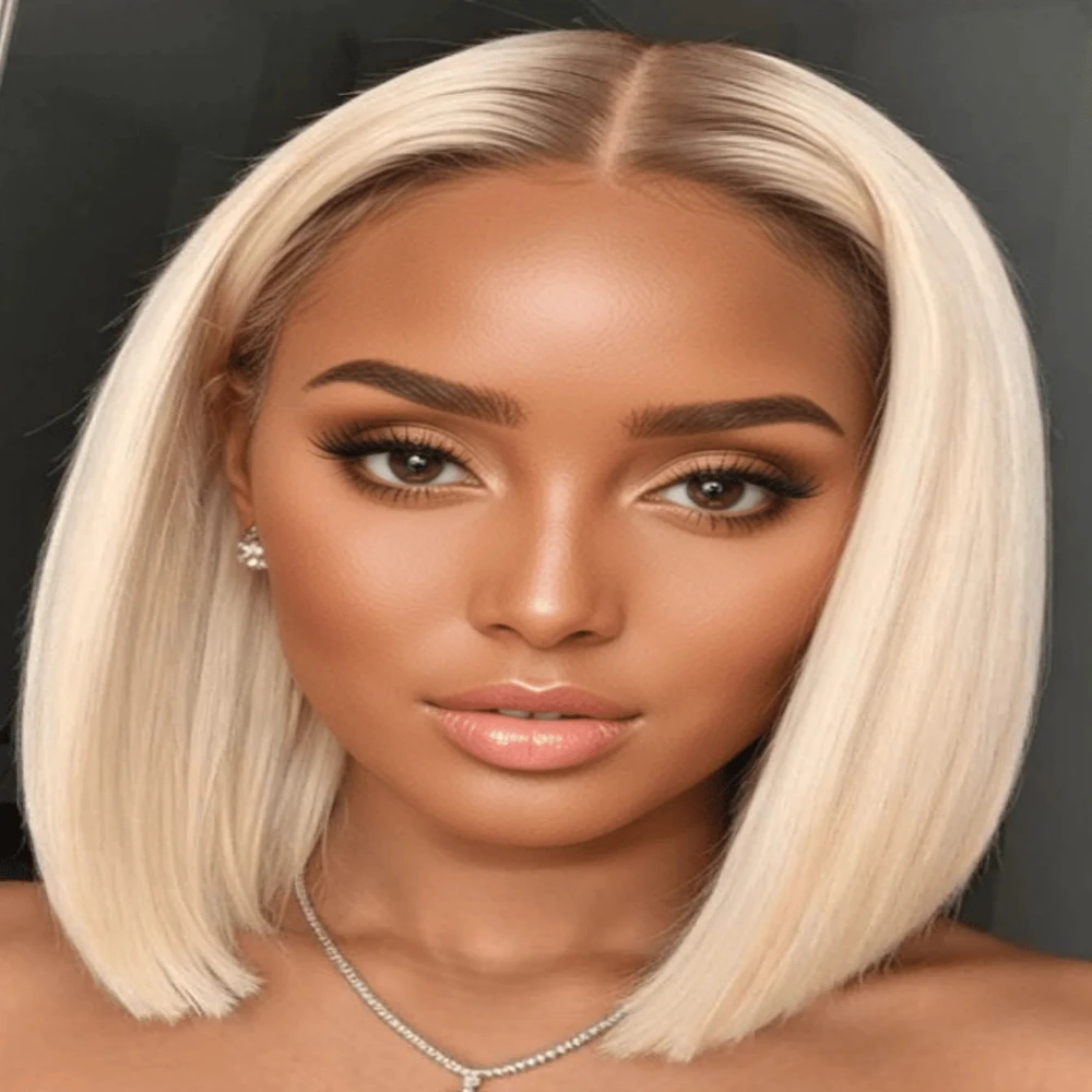 

Прямые парики из натуральных волос цвета омбре-блонд, плотность 250, парики-боб с кружевной передней частью, прямые парики с HD-прозрачным кружевом 13x4