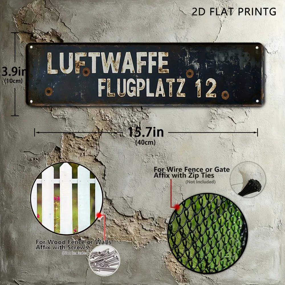 لافتة معدنية كلاسيكية Luftwaffe WW2 - 15.7 بوصة × 3.9 بوصة ثنائية الأبعاد مسطحة، ديكور عسكري لمرآب مقهى البار #3