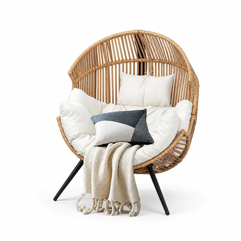 Commercial Black Frame Portable Folding Rattan Garden Chair with Sponge Pad Simple Seat