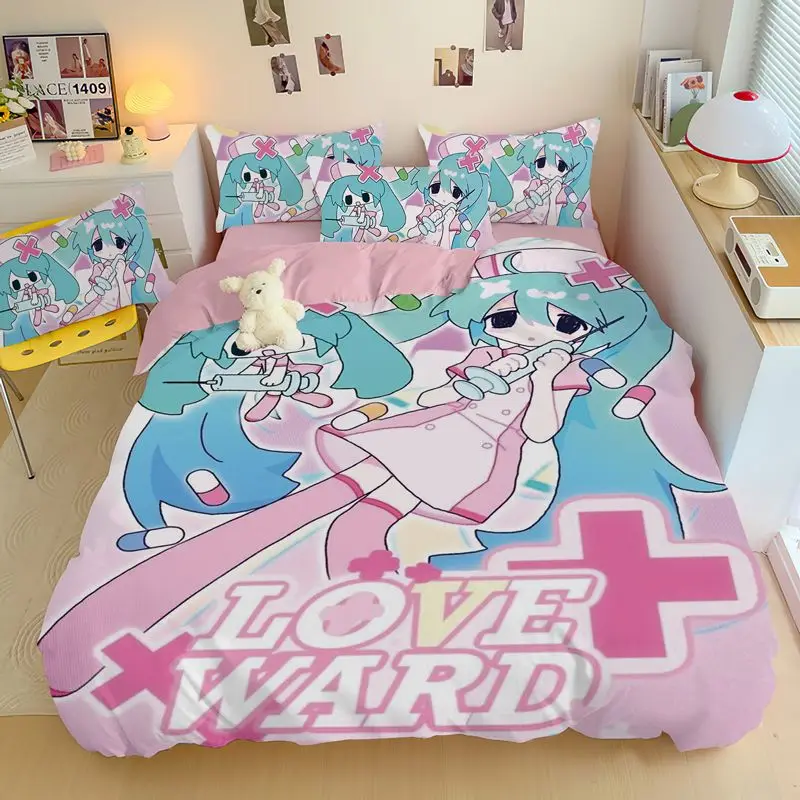 Hatsune Miku أنيمي الطرفية ثنائي الأبعاد الكرتون أربع قطع مجموعة Kawaii القطن غطاء سرير غطاء لحاف طالب ثلاث قطع مجموعة