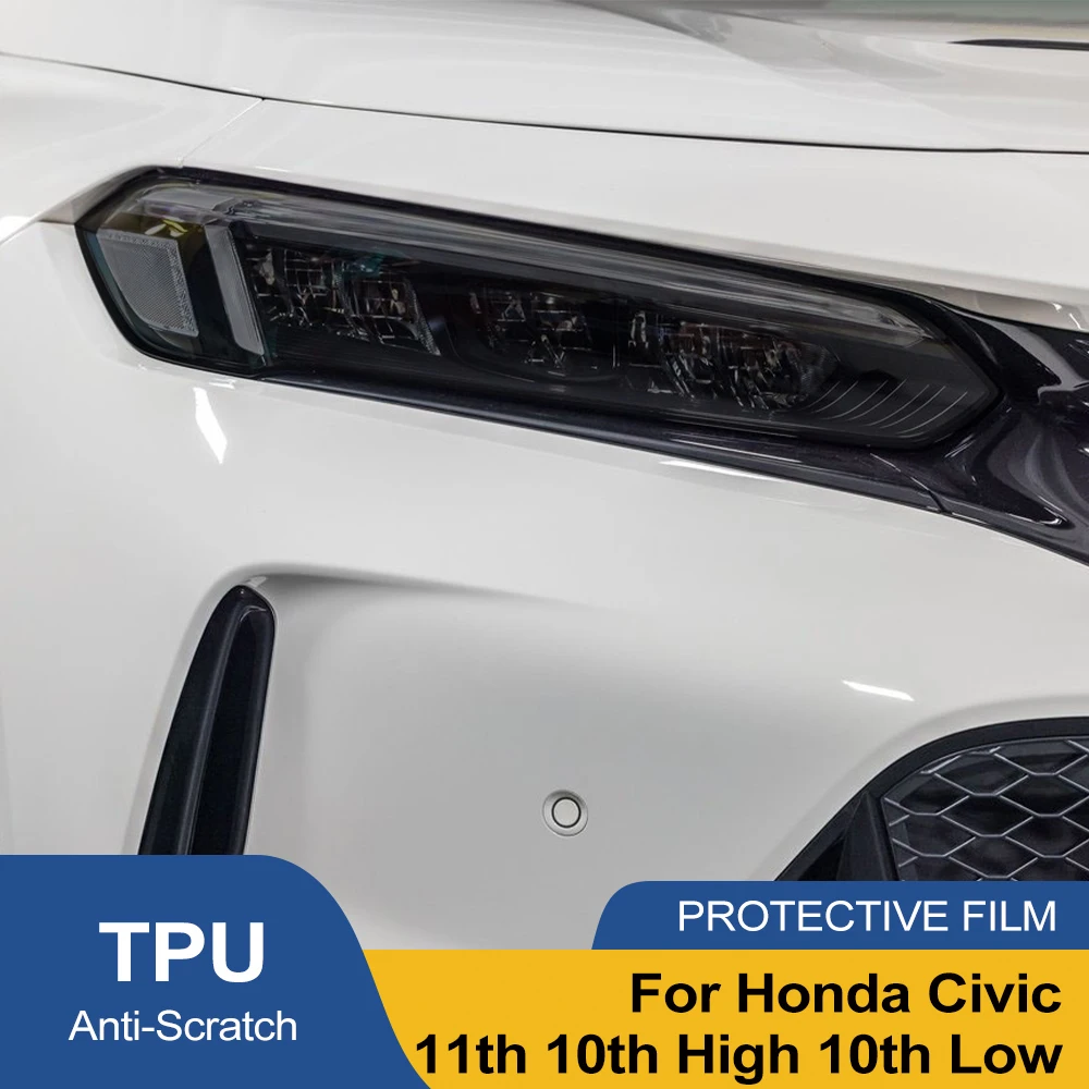 For Honda Civic 10th 11th 2016-2026 TPU PPF Car Headlight Protective Film Smoke Black Vinyl Film Pre-cut Anti-Scratch Custom Fit view 2