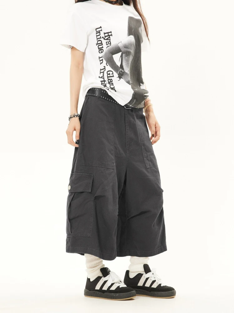 

Retro American Streetwear Multi-Pocket Loose Workwear Shorts Men's Women's Wide Leg Casual Seven-Foot Jeans Trendy