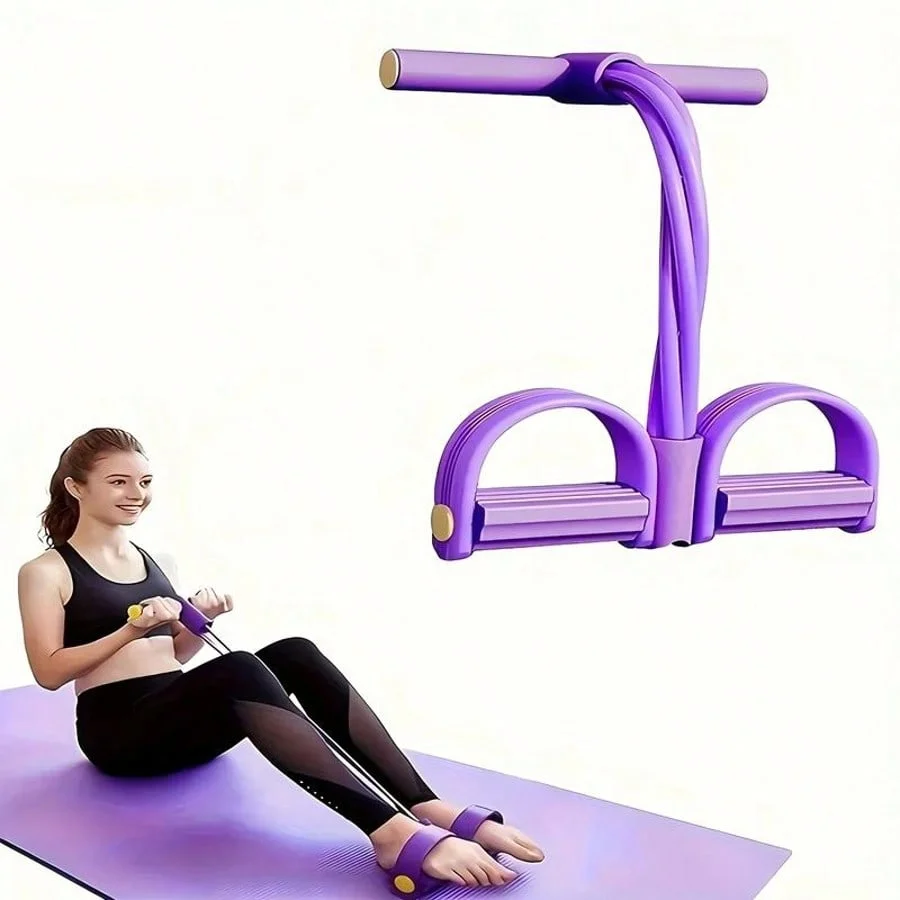 Abdominal Foot Pedal Puller Sit-Up Assist Device with 4 Tubes for Home Use, Portable Pilates and Yoga Training Equipment, Compact Home Strength Training System, Non-Slip Foot Pedal + Comfortable Grip Handle, Silent Rebound, Fat Burning and Shaping, Stretc