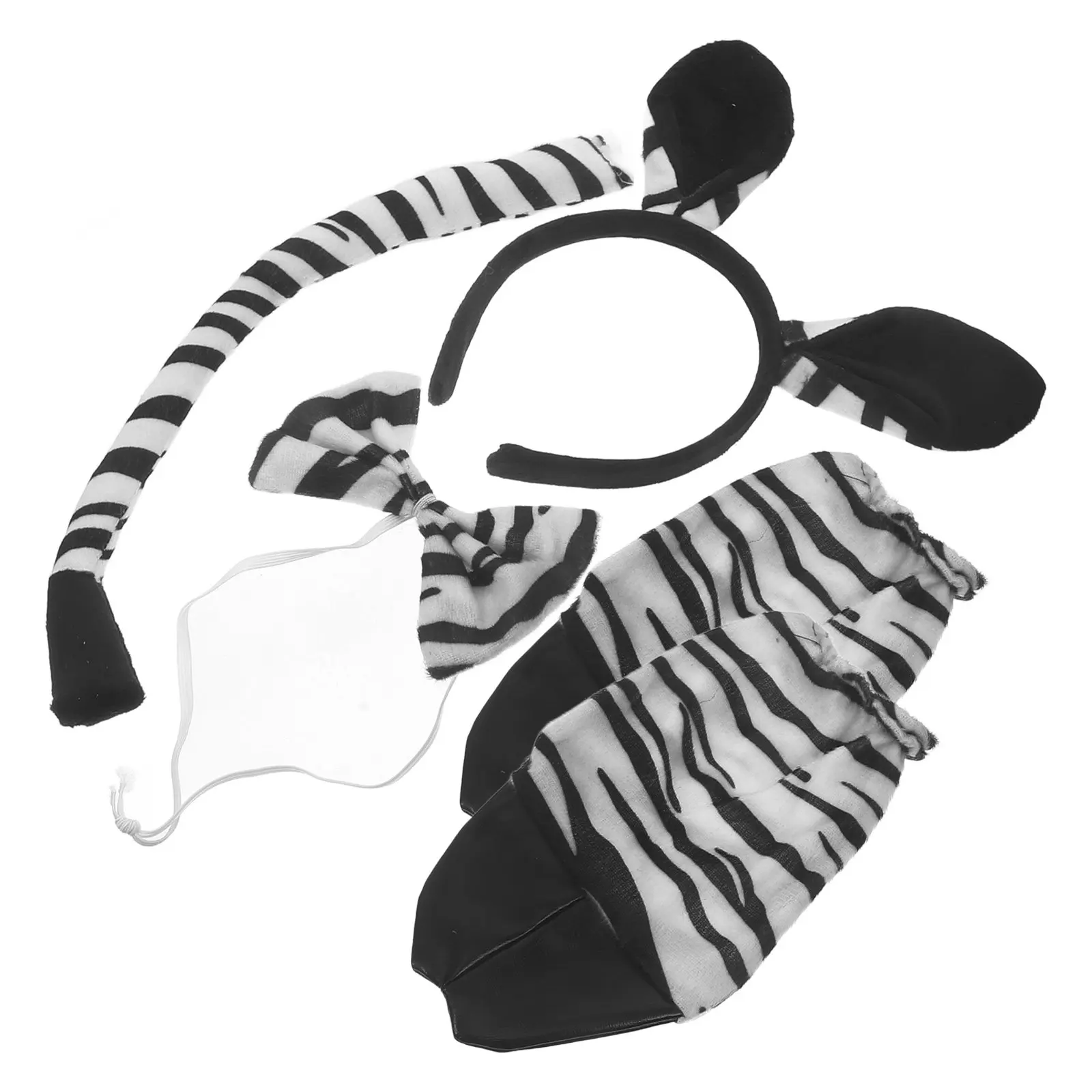 얼룩말 코스프레 세트 동물 귀 머리띠 나비넥타이 꼬리 장갑 정교한 파티 의상 용품 얼룩말 의상 세트 코스프레 머리띠