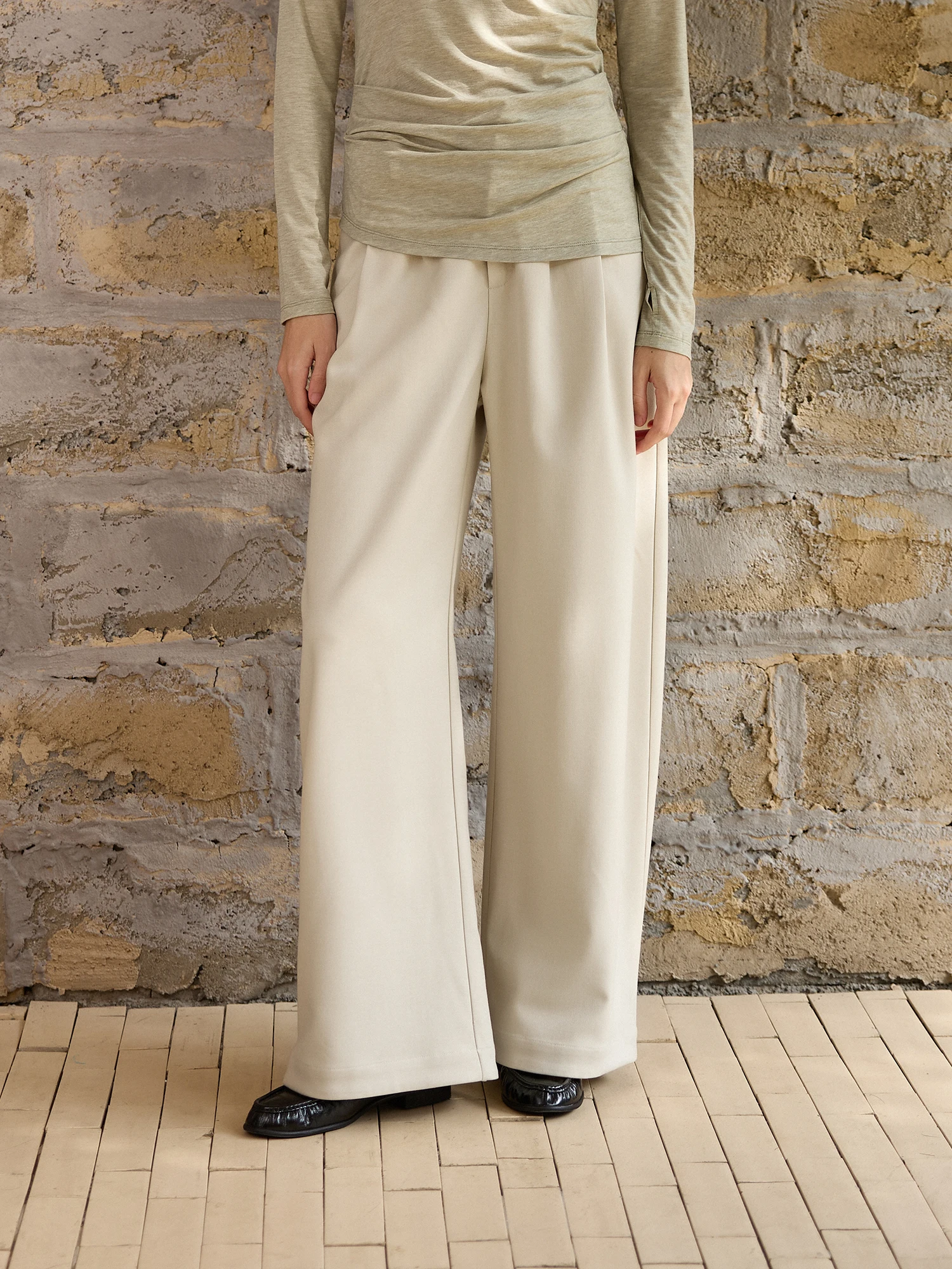 

Soft Comfortable Wide Leg Pants Women's High Waist Straight Cut Trousers Spring Autumn Light Beige Casual Long Pants