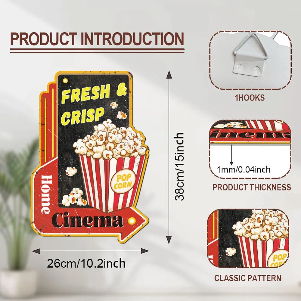 Iron Wall Decorations for Bars Restaurants Cafe Pubs Popcorn 260x380mm