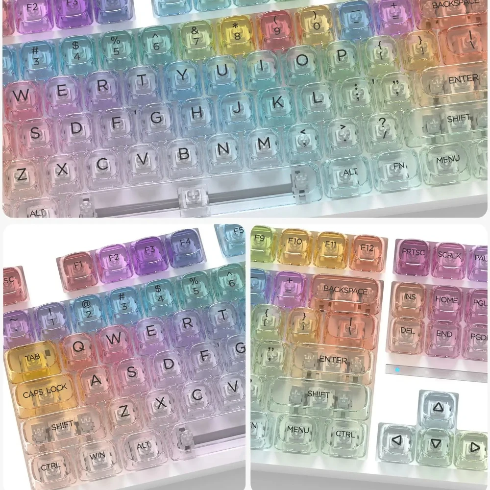 Transparent Keycaps MOA Top Print Rainbow Ballon Colorful  PC Jelly Hangul Key Cap for 60% 75% TKL 96% 100% Mechanical Keyboards