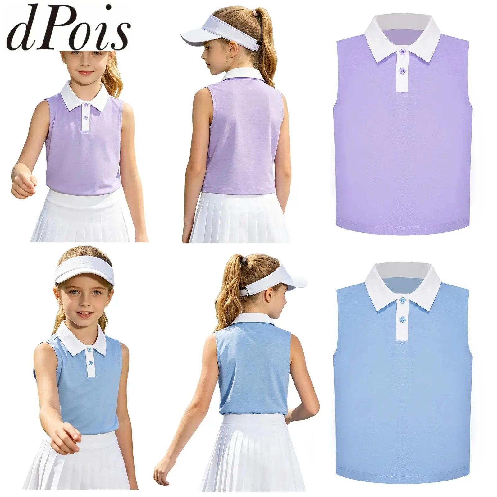 Kid Teen Girls Quick Dry Breathable Tennis Golf Shirt Tank Top Lapel Collar Sleeveless Shirt for Sports Outdoor Playtime Running