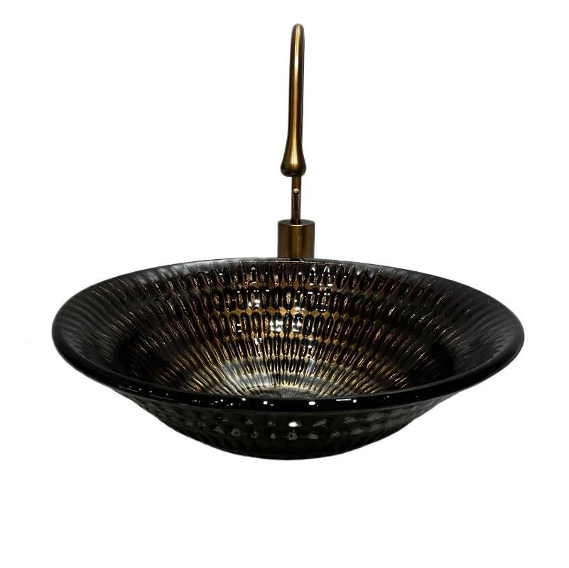 Tempered glass round table basin retro texture high-end basin handmade hot melt wash basin