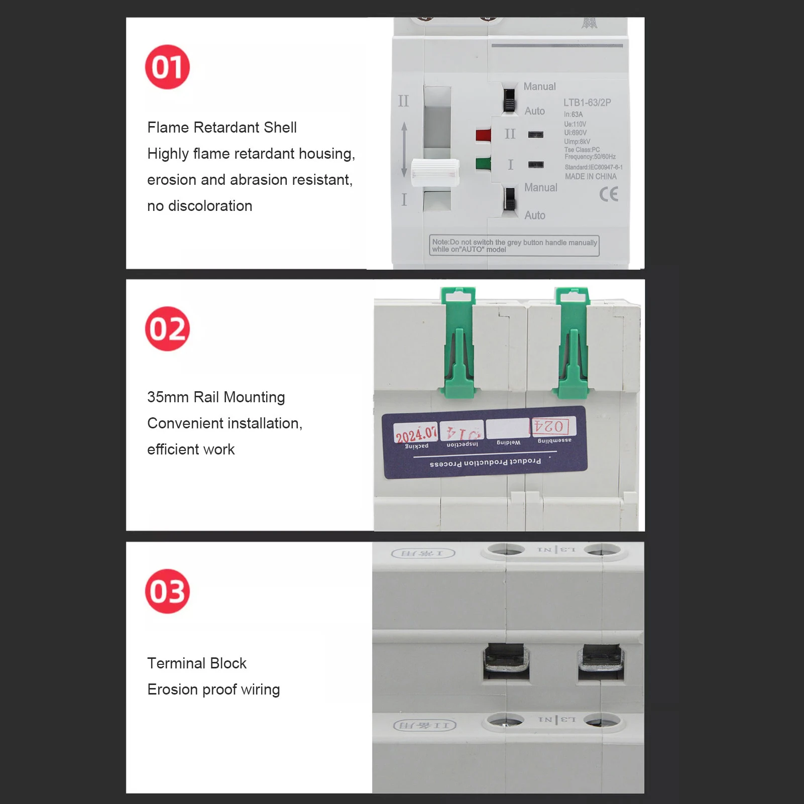 تغيير النقل التلقائي للطاقة المزدوجة النقل التلقائي DIN Rail ATS Mini Generator Changeover