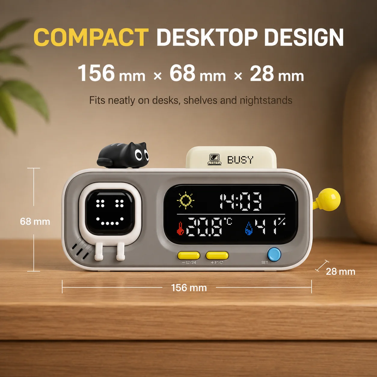 ATuMan Smart Desktop Temperature Humidity Clock with Pixel Display, Comfort Indicator, Joystick and Wellness Reminders
