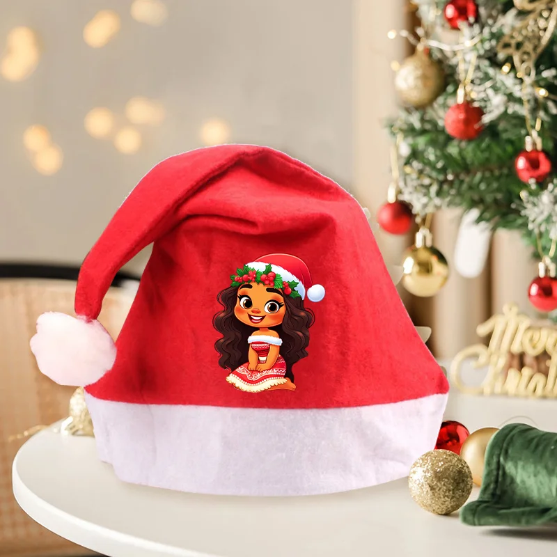 Moana Merry Christmas Hat Non-woven Fabric Red Santa Claus Xmas Hats Adults Kid Cap New Year Party Festival Cute Decoration Gift