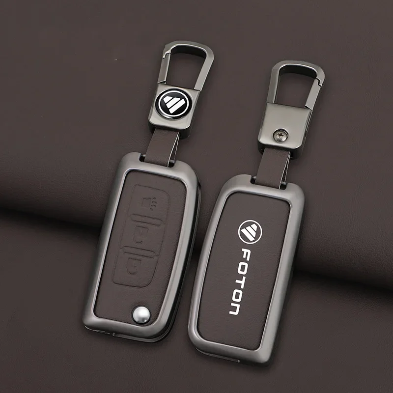 Zinc Alloy Leather Car Remote Key Case Cover Shell Protection Holder for Foton Tunland Auman Toano Sauvana Auto Accessories