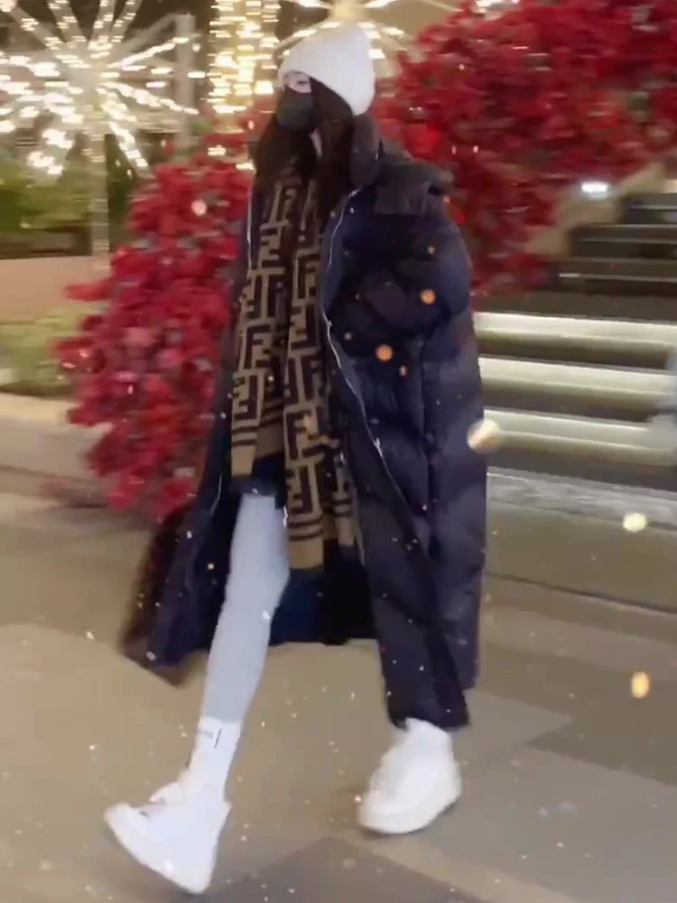 겨울용 따뜻한 후드 지퍼 블라 키니-길이 화이트 다운 패딩 재킷 여성용 코트 출퇴근용 한국 버전