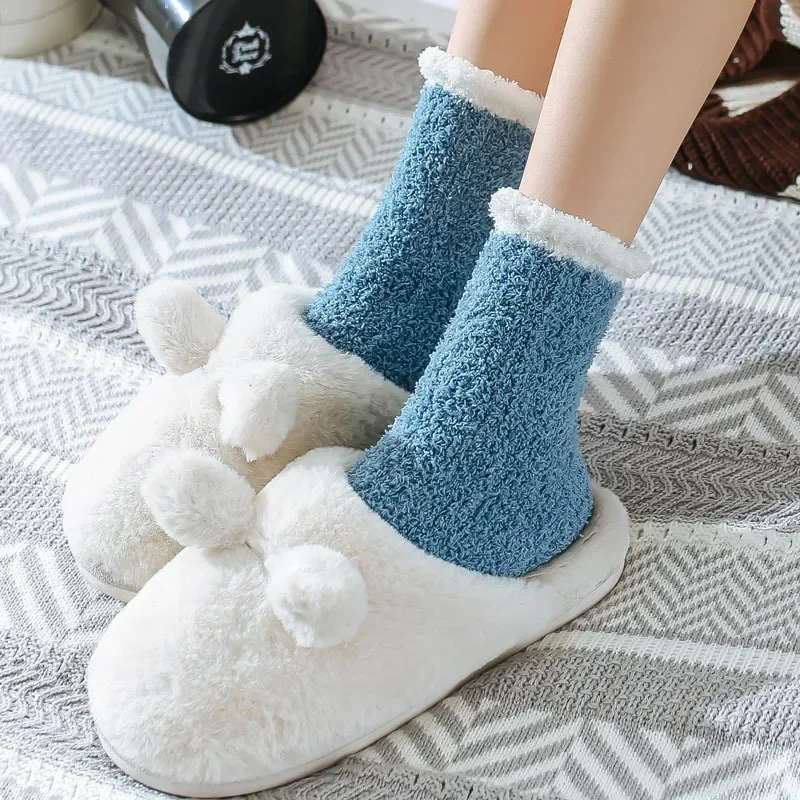 Winter Warm Fluffy Fuzzy Socks Thick Thermal Soft Kawaii Cold Resistance Socks Coral Fleece Floor Sleep Sock Calcetines Mujer