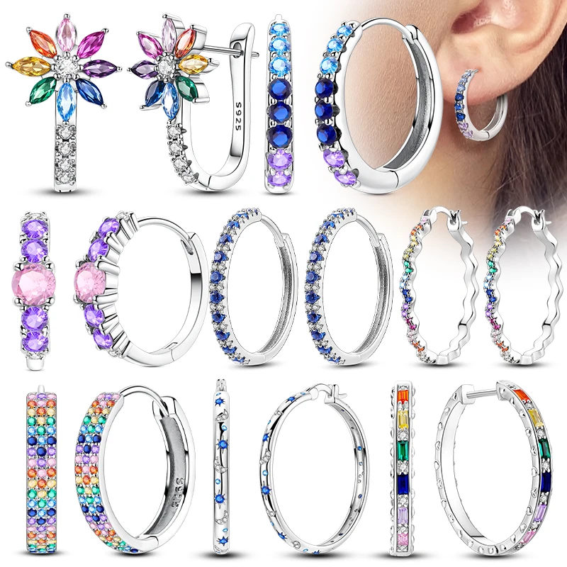 Creolen aus 925er-Sterlingsilber, große runde, einfache Zirkonia-Tropfenohrringe für Frauen, Mädchen, Party, Geburtstag, Hochzeit, Schmuck, Geschenke