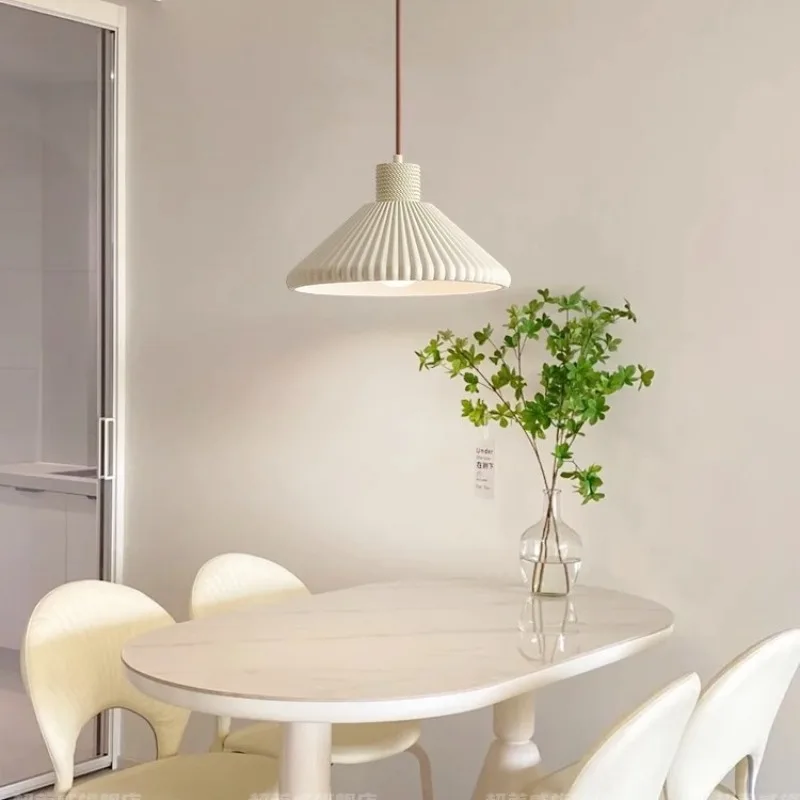 Nordic White Resin Pendant Lights Ceiling E27 Base Pleated Lampshade Hanging Lamp Dining Room Living Kitchen Home Decor Lighting
