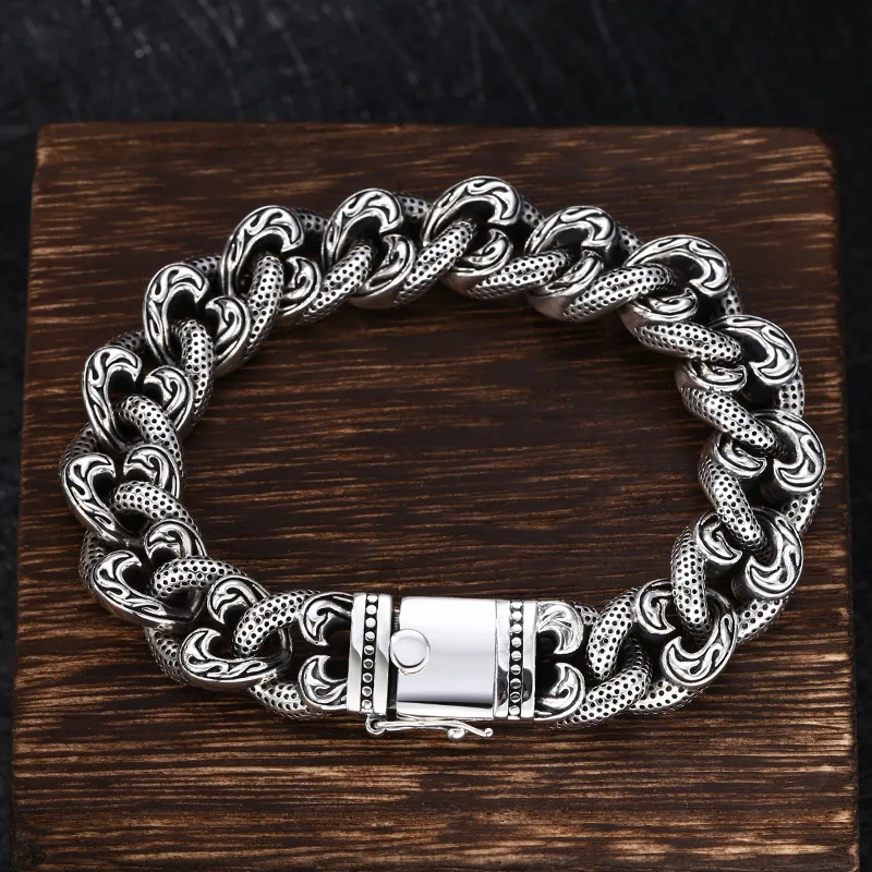 925 silver men's bracelet thick type vine dot Thai silver retro black personalized trendy bracelet silver jewelry