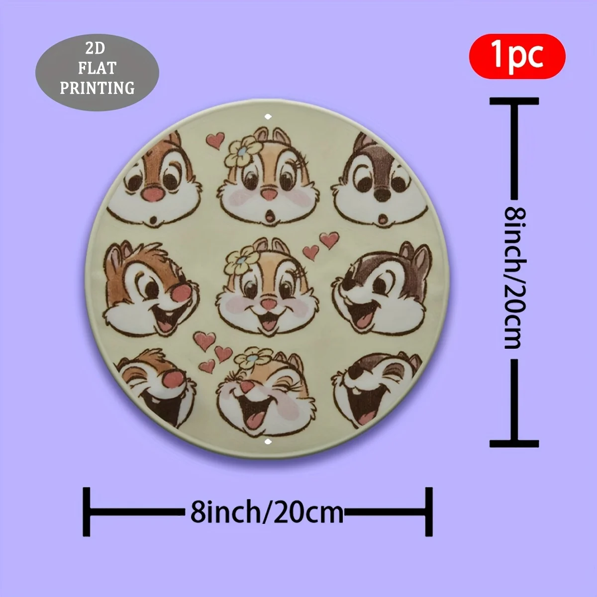 2D Flat, 1pc Chipmunks Themed Round Metal Wall Plaque - Chip & Dale Inspired 2D Flat Aluminum Sign with Iconic Characters (Brown