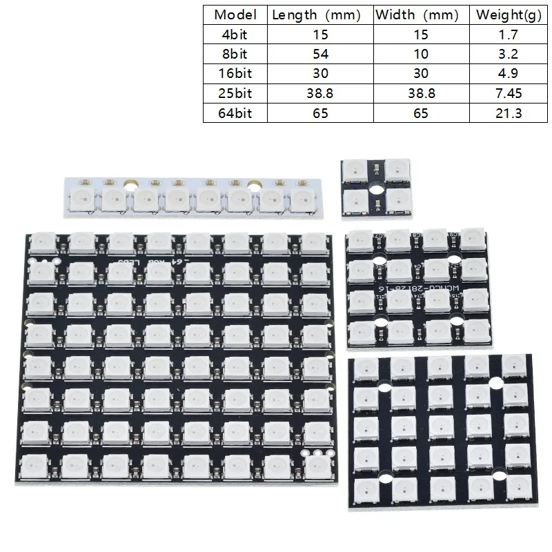 4 8 12 16 channel WS2812 WS2812B WS 2811 5050 RGB LED Lamp Panel Module 5V 1Bit 4Bit 8Bit 12Bit 16Bit 24Bit Rainbow LED Precise