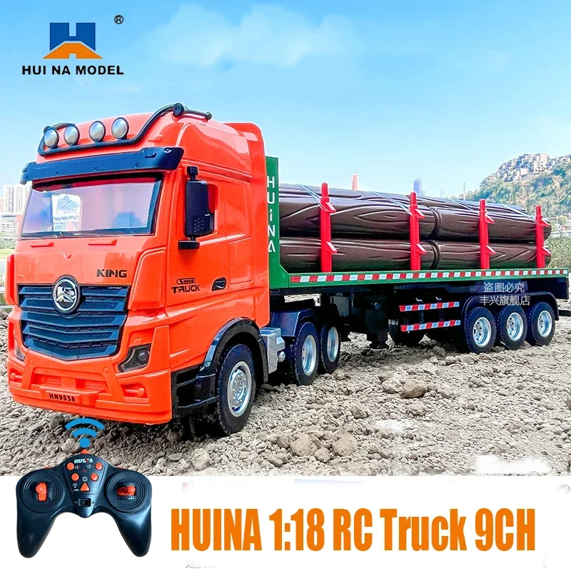 Huina Rc Truck Tractor 1313 1312 1/18 9Ch Alloy Remote Control Car Wood Transporter Light Sound Engineer Vehicle Christmas Gifts