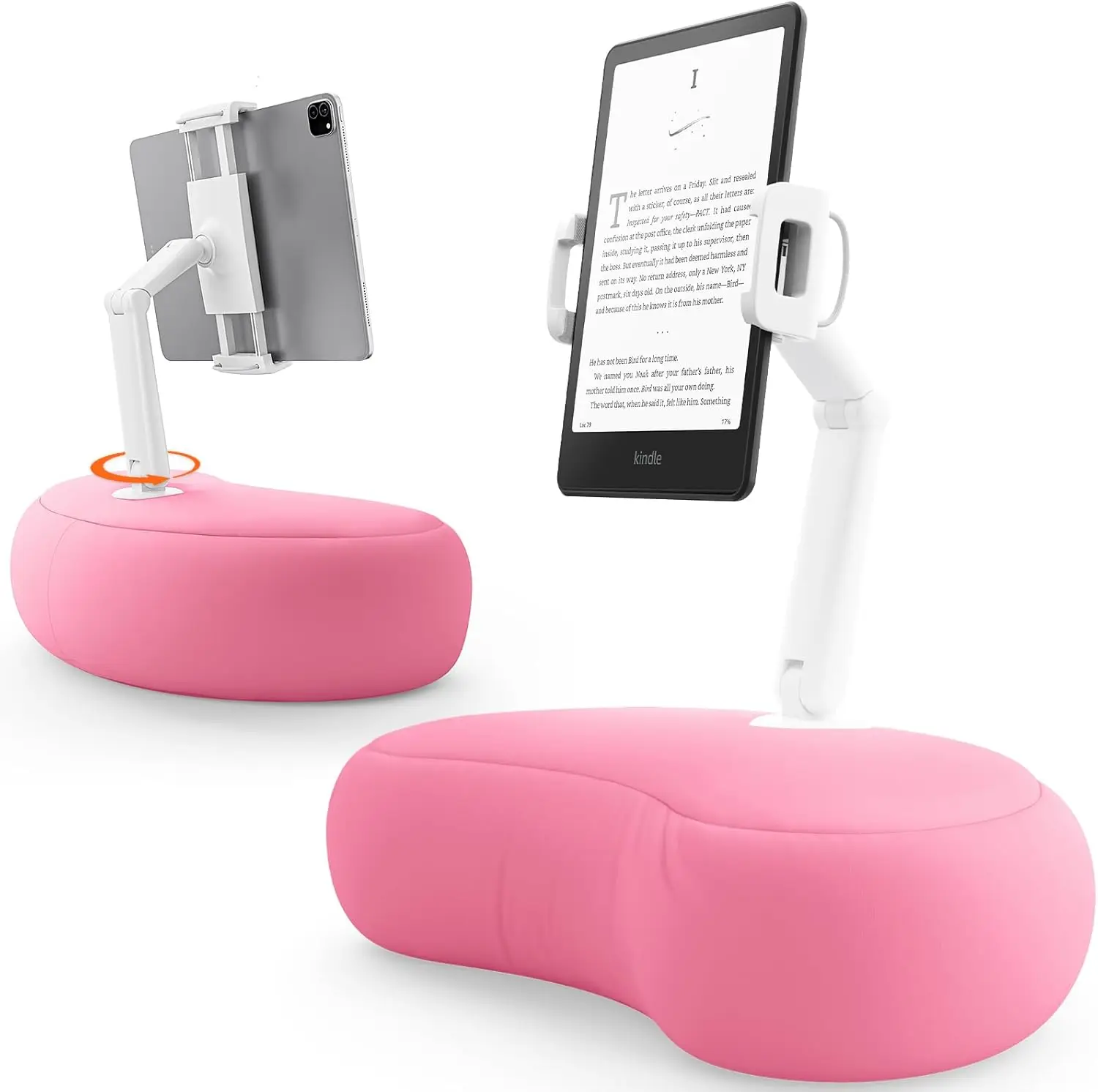 

Kindle Pillow Stand, Adjustable Tablet Holder for 4.7”-15.6” Devices with Flexible Arm and Microbead Cushion in Pink