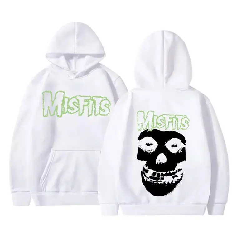 Horror Punk Misfits Skull Graphic Print Hoodie Men Gothic Vintage Loose Hoodies Male Fleece Cotton Clothes Men\'s Rock Sweatshirt