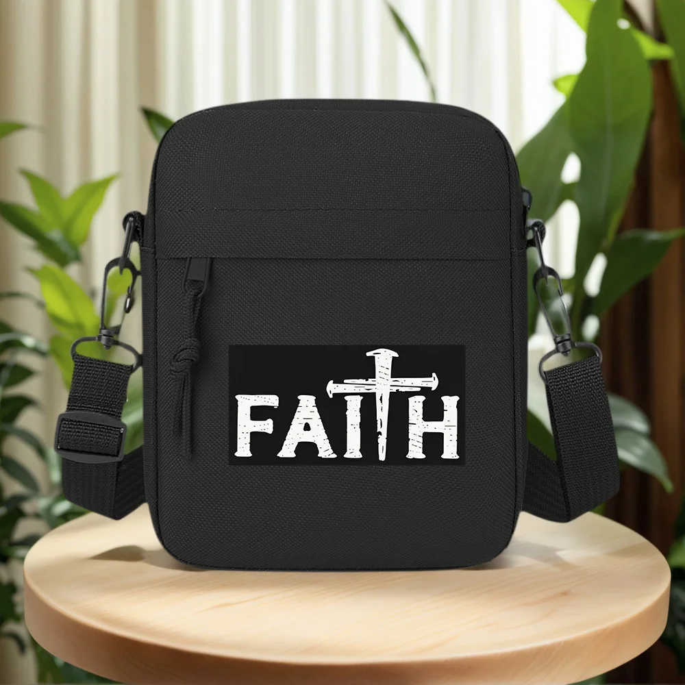Cross with word FAITH black background Men Crossbody Bag Single Shoulder Women Cartoon Anime Film Printing Design Unisex