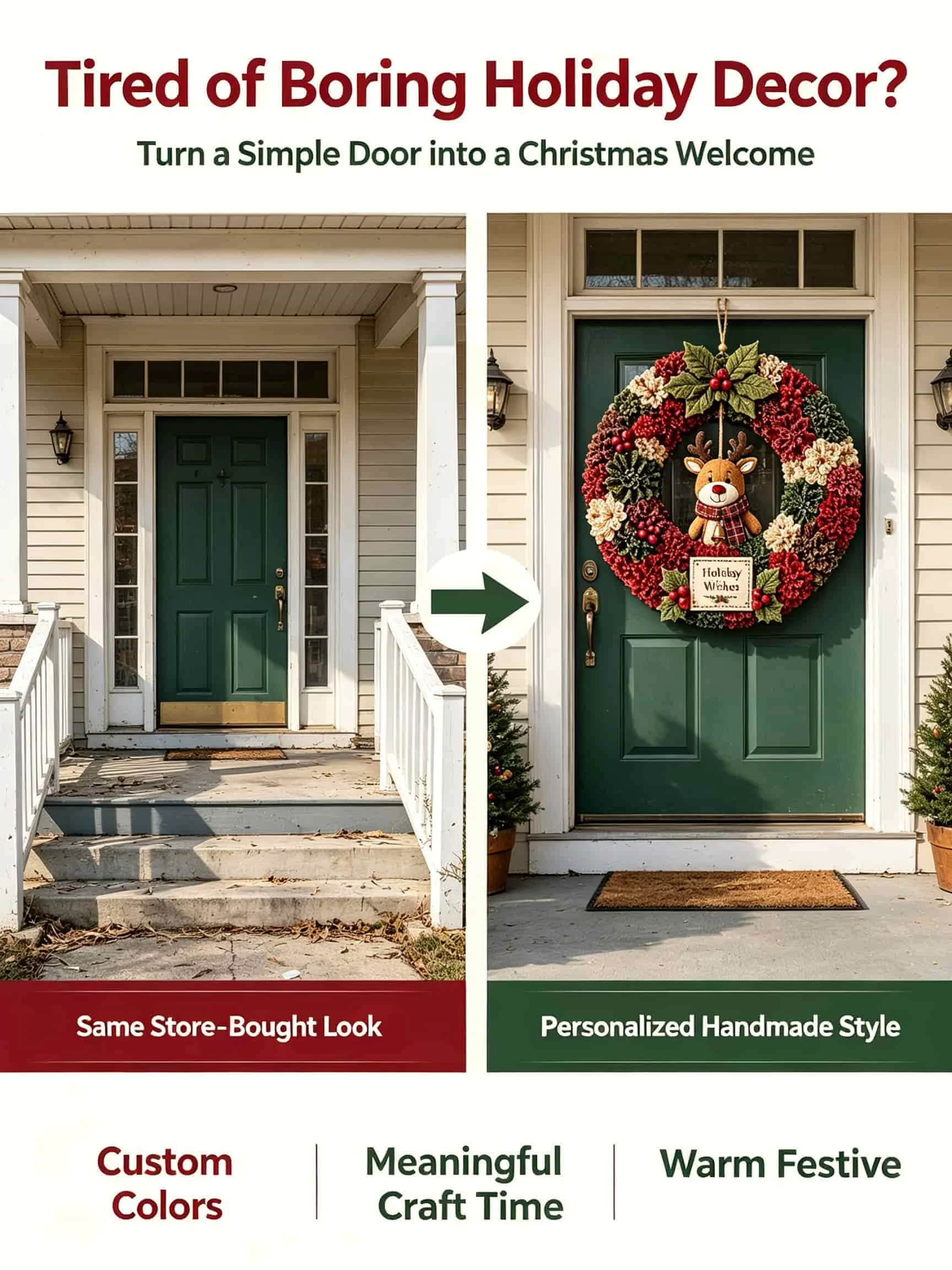 DIY Xmas Wreath Making Kit, Christmas Front Door Wreath Handmade Craft Set, Holiday Wall Hanging Decor Christmas Gift