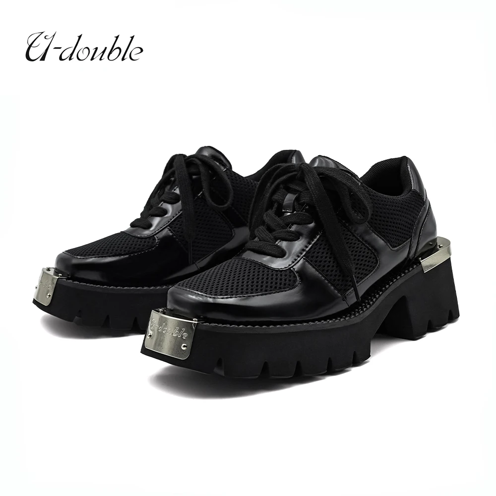 U-DOUBLE  Black Platform Shoes Women\'s Loafers 2024 Spring Pumps Women\'s  Footwear Designer Heels Woman Sneakers Party Shoes